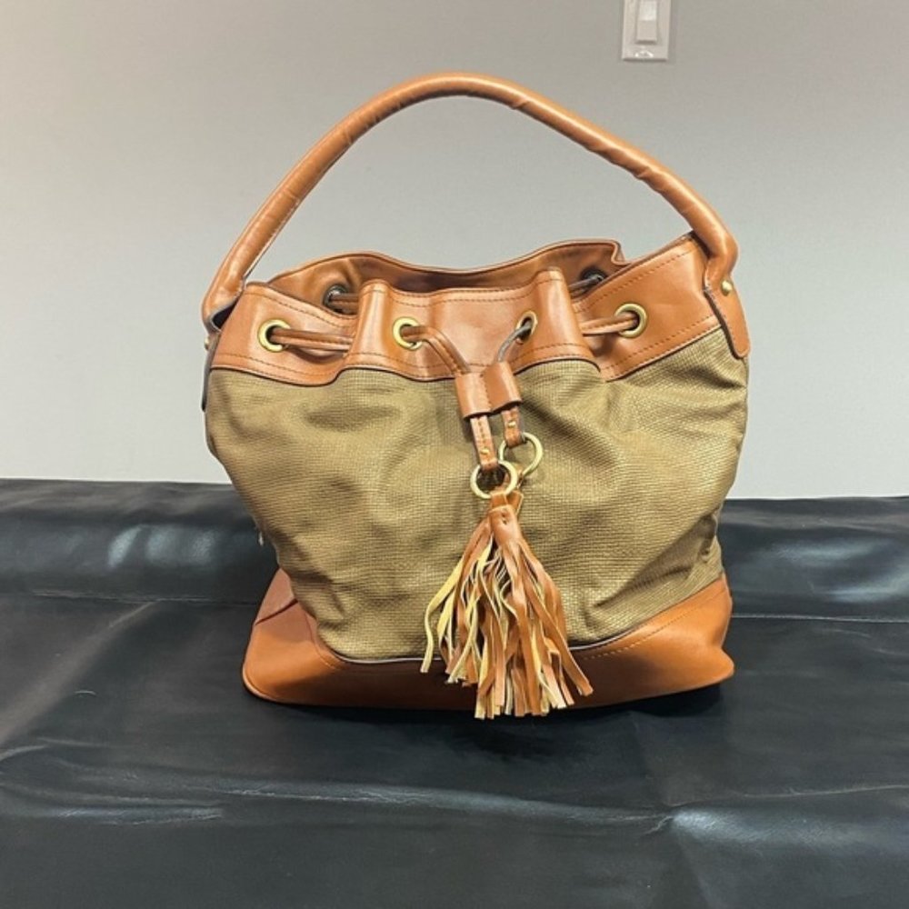 HEYS Bucket Purse Fringe Drawstring Inner zip